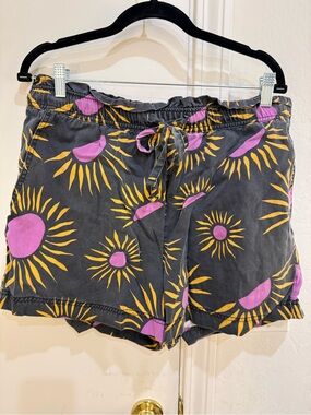 C&C California Black Athletic Shorts with Pink & Yellow Sun Print